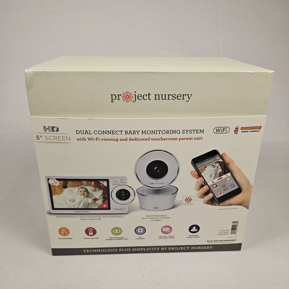 Project Nursery 5" HD Dual Connect Wi-Fi Baby Monitor System Registry Camera - Picture 2 of 16